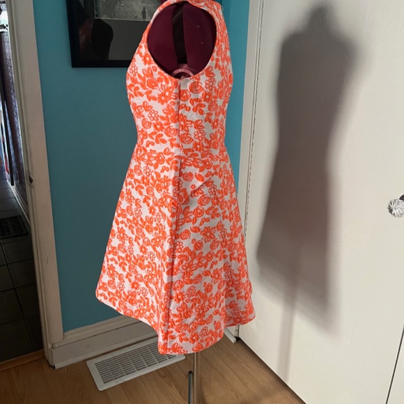 NWOT Betsey Johnson Neon Orange and White Floral Dress - Picture 3 of 10